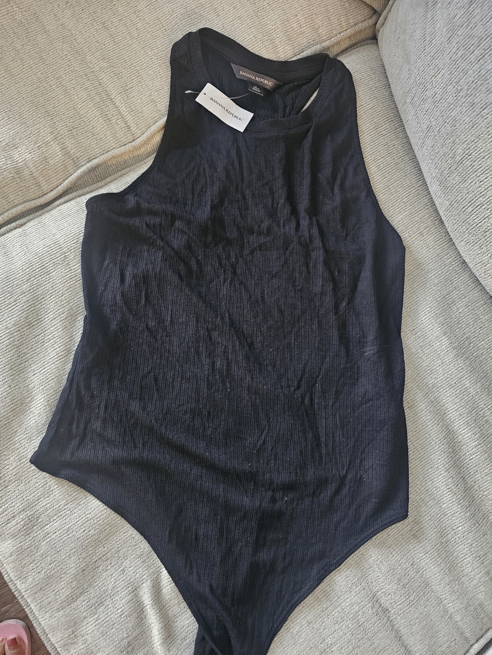 Banana Republic Black Ribbed High-Neck Sleeveless Bodysuit